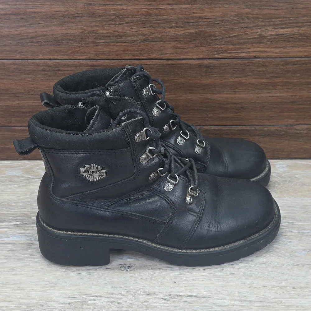 VNTG 90s/Y2K Harley-Davidson Women Leather Ankle LaceUp Riding Moto Boots SZ 10 - Picture 3 of 16